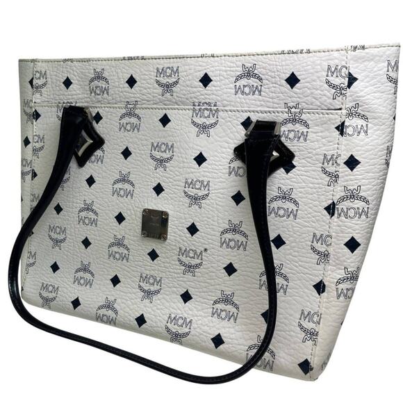MCM Visetos all-over print silver hardware tote bag/shoulder bag white and blue - Picture 1 of 8